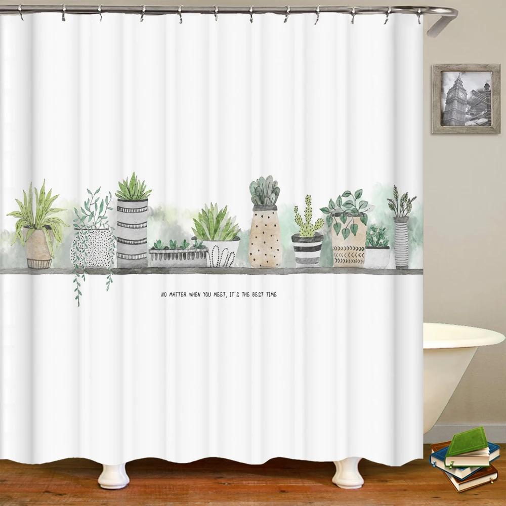 Cactus Shower Curtains Waterproof Polyester Fabric Shower Curtains Tropical Plants Bathroom Screen Curtain Home Decor 180X180cm