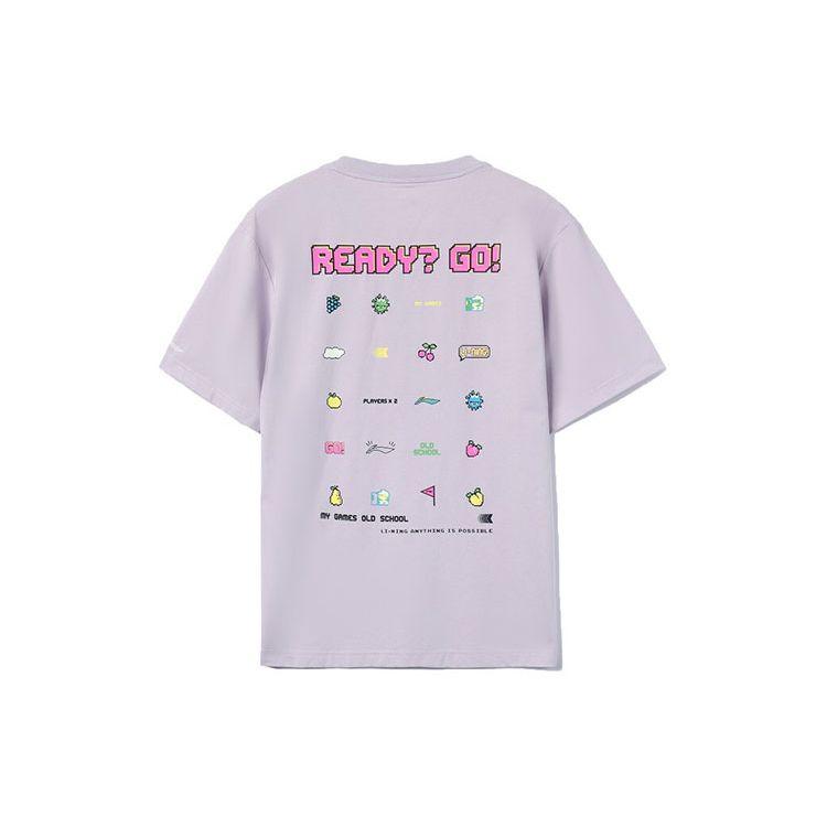 

Li Ning Cartoon Pixel Print Sports T-Shirt Unisex Tops Moonlight-Purple AHSRB36-6 XL