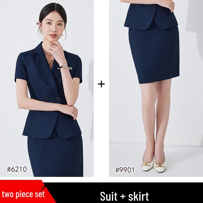Women's Black Short-Sleeve Professional Suit Set for Summer Reception and Workwear