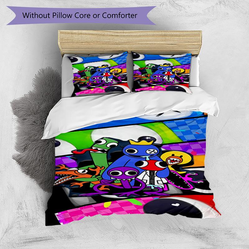 3pcs Duvet Cover Set (1*Duvet Cover + 2*Pillowcase, Without Core), Game Rainbow Friends Print Bedding Set, Bedroom Decor, All‑Season, Birthday Gift