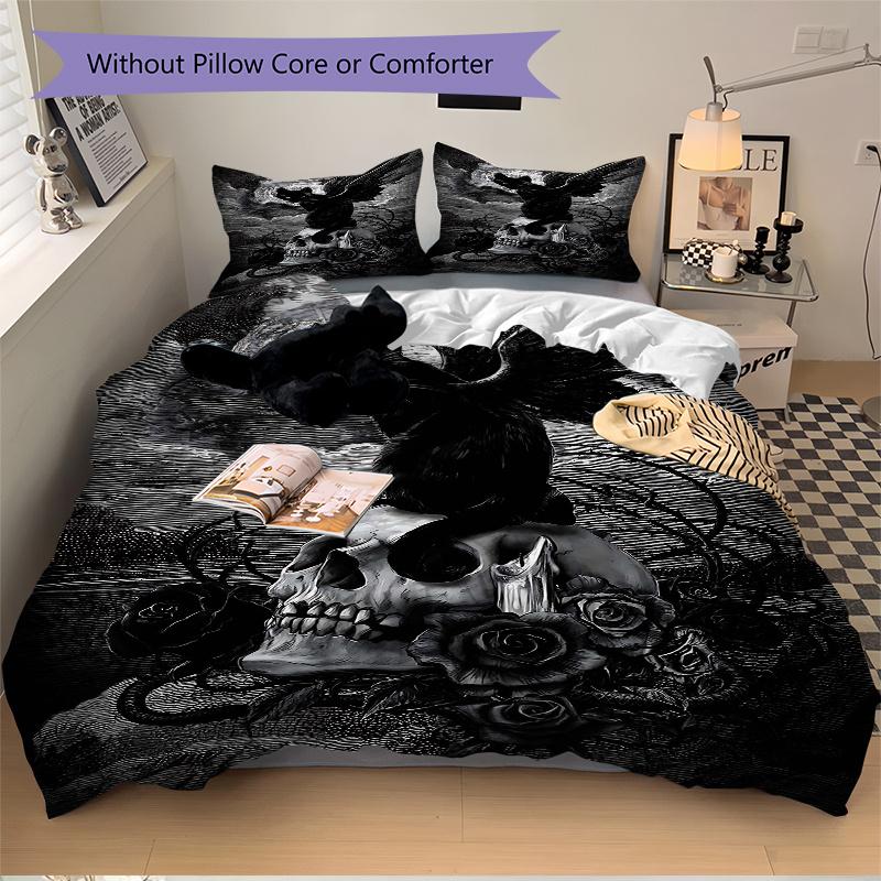 3pcs Moonlit Scene Black Cat Bedding Set, Including 1 Quilt Cover and 2 Pillow Shams, Without Filling, Soft and Comfortable Home Bedroom Fabric,