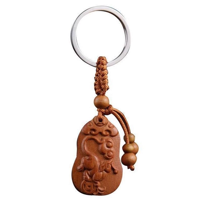Wooden Protection And Safety Keychain Pendant For Car Decoration And Bag Accessories