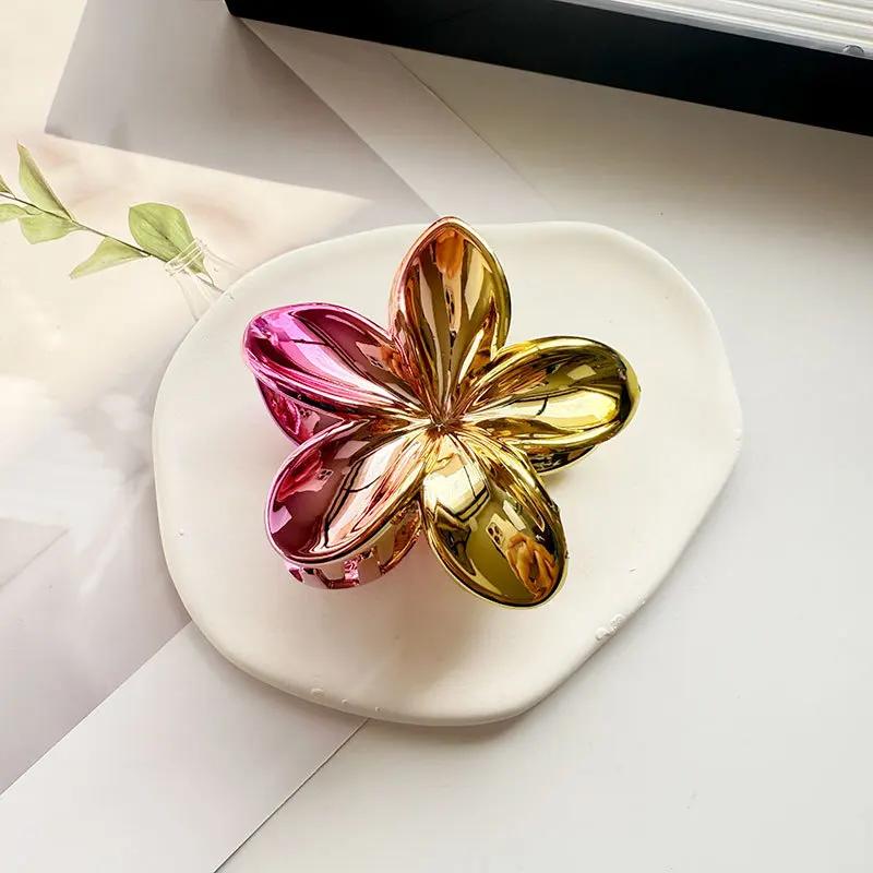 Hawaiian Gradient Laser Hair Clips Flower Hair Claw Large Fashion Head Wear Hairpin Women Girls Crab Barrette Hair Accessories