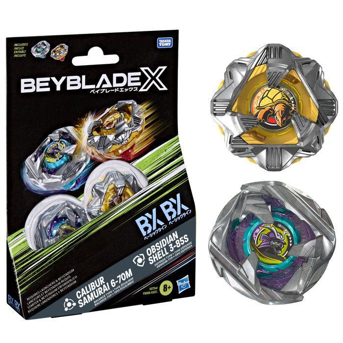 Beyblade X Dual Pack Calibur Samurai 6-70M BX et Obsidian Shell 3-85S BX, 2 toupies de combat Takara Tomy a rotation droite, des 8 a