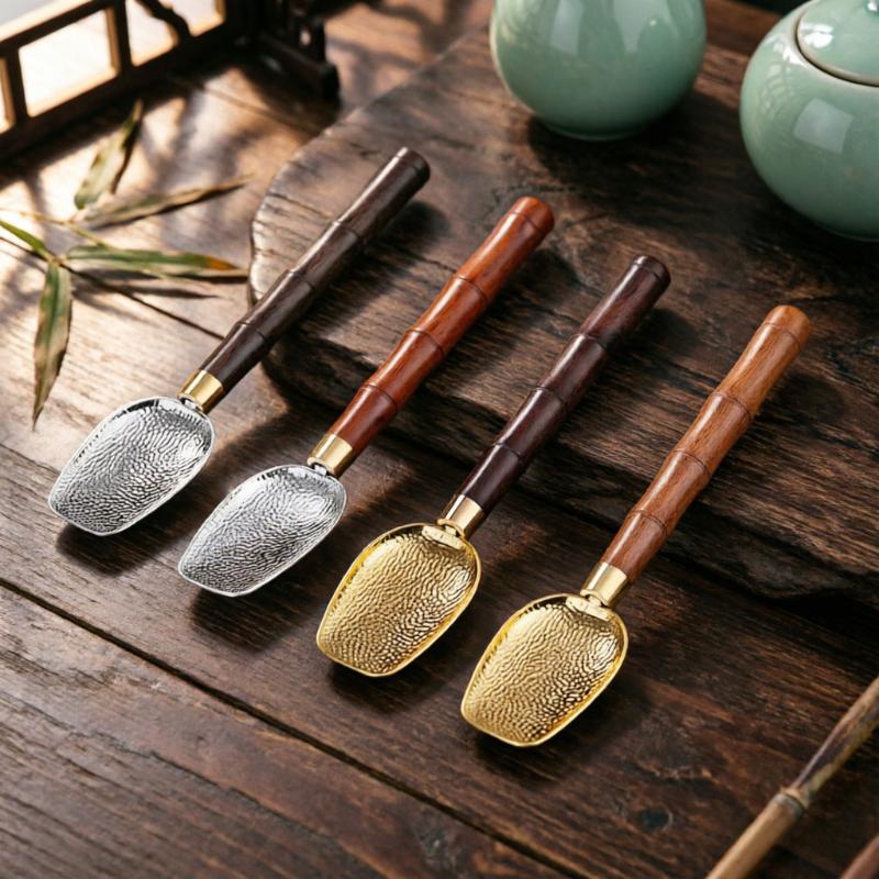 Hand Polished Vintage Ebony Tea Spoon Solid Wood Handle Durable Small Natural Tea Shovel for Home Coffee Bar