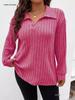 2026 Autumn/Winter Plus Size Women's V-Neck Long Sleeve Ribbed Brushed Loose Top