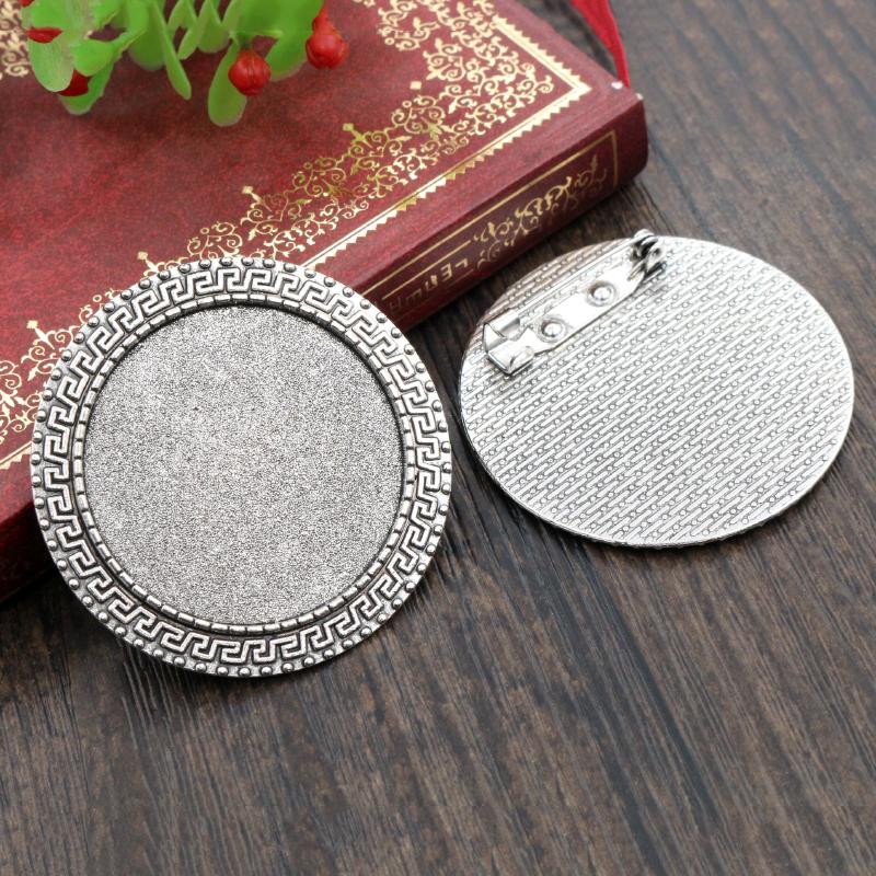 

New Fashion 5pcs 35mm Inner Size Antique Bronze And Silver Plated colors Brooch Style Cabochon Base Setting Charms Pendant