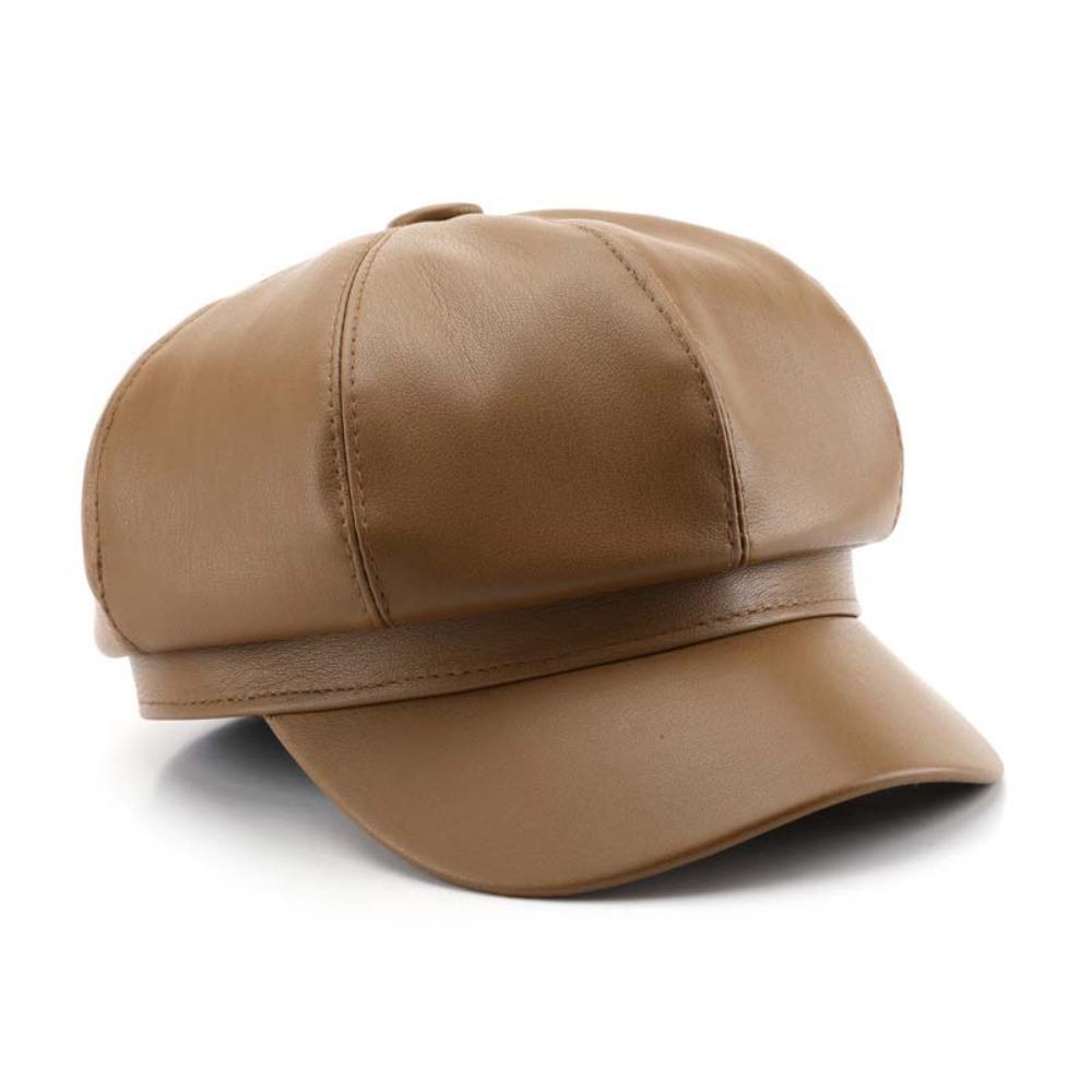 

Solid Color Vintage PU Beret Cap British Black Octagonal hat Autumn and Winter