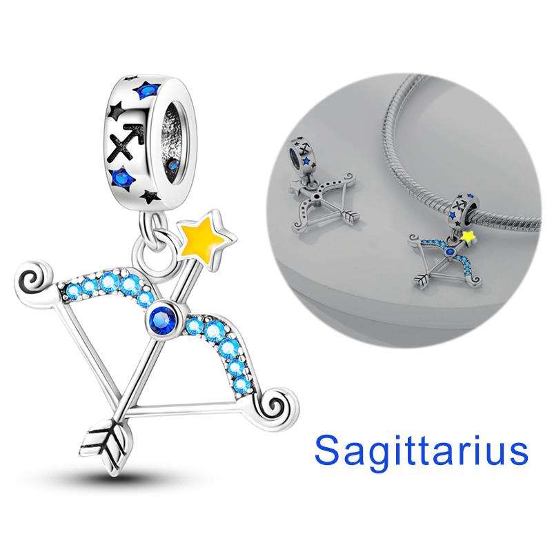Twelve Constellations Star Sign Copper Vintage Zodiac Beads Fluorescent Charms Fit Original Bracelet