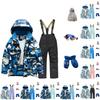 Dětská módní lyžařská souprava pro chlapce a dívky, zateplená, voděodolná, termo lyžařská souprava, pětidílný komplet s bundou a kalhotami