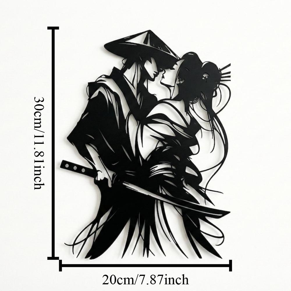 

Japanese Lovers Samurai Couple Metal Wall Art Home Decor Unique Romantic Gift 12in чорний