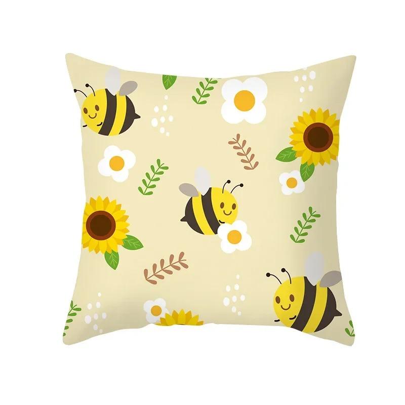 Office Living Room Home Pillowcase Car Ornaments Cartoon Bee Print Pillowcase