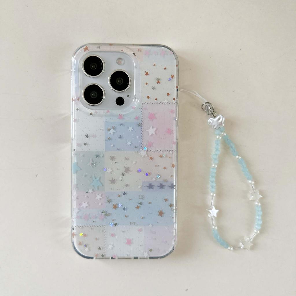 Ins glitter shiny stars imd shell bracelet back cover for iphone 15 13 pro max 14 16 promax cartoon phone case conque