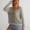 Women's Spring and Autumn Slim Slim Round Neck Long Sleeved Striped Sweater Knit Temperament Top