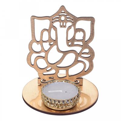 Ganesha Candle Holder, Metal Golden Lord Ganesha Holder,