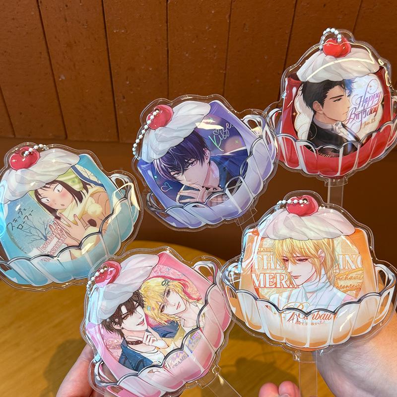 Pudding Cup PVC Badge Ornaments for Girls Desktop Decoration 75mm Badge Holder Anime Badges Display Japan Style Kawaii Design