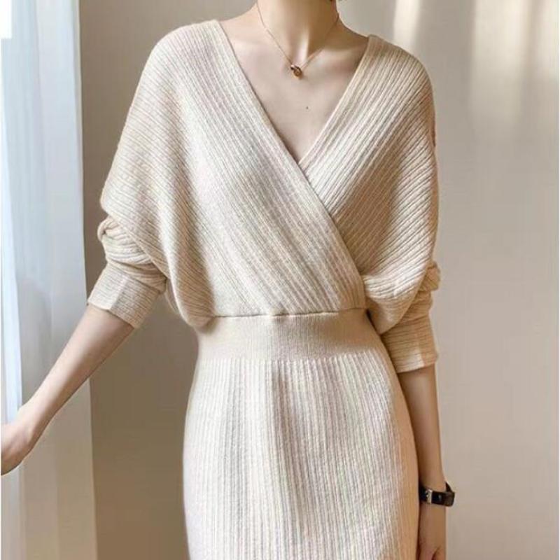 Pulover pulover toamna 2022 casual cu decolteu in V Pulover lung peste genunchi Pulover tricotat toamna si iarna topuri feminine