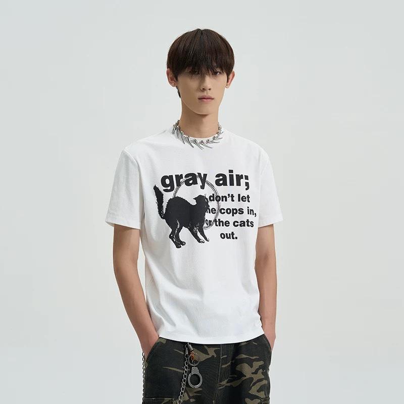

Tshirt Mens and Womens Americanstyle Printed Loose Pure Cotton Trendy Slimfit Top for Instagram M