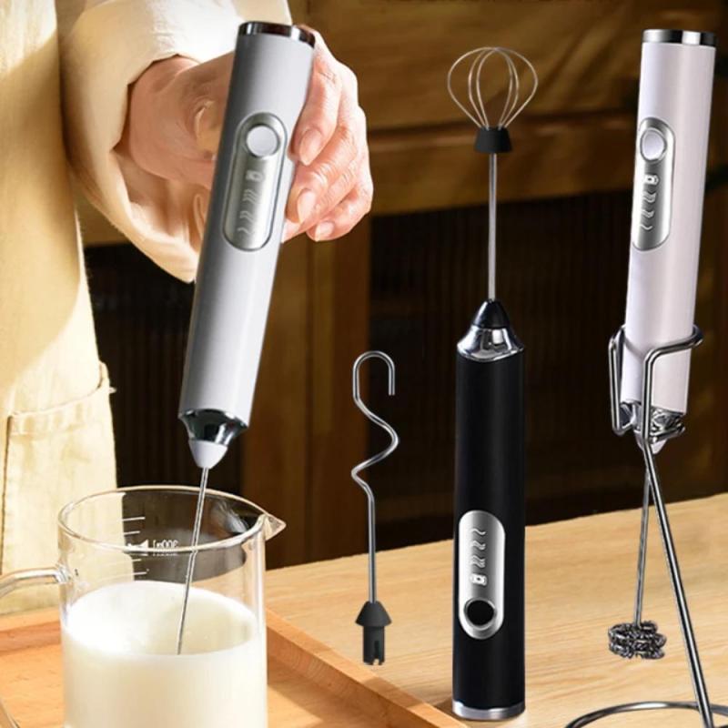 Double Head Three-Gear Adjustable Household Portable Handheld Electric Whisk Milk Bubbler Frother Coffee Blender High-Speed Drink Blender