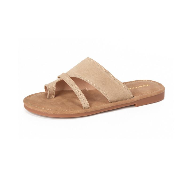 

Genuine leather Pink-toe Flip-flops Summer Flat Shoes Beach Flip-flops 35 абрикосовый