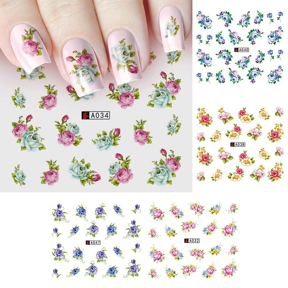 

1 лист переноса воды наклейки для дизайна ногтей роза цветочные наклейки для ногтей маникюр декор