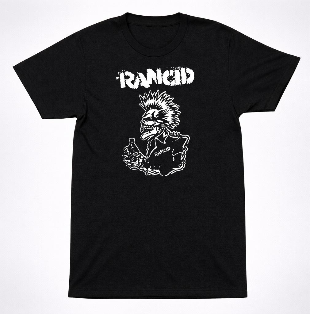 Rancid Skeleton Mohawk Beer Graphic Black T-Shirt Street Punk Band Tee S разноцветный