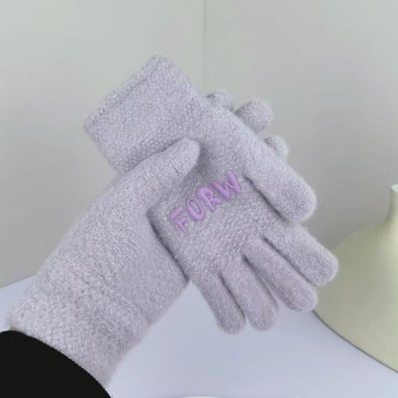 

Женские зимние теплые вязаные перчатки для студентов, для активного отдыха, велоспорта, защиты от холода, с разделением пальцев, с сенсорным экраном фиолетовый