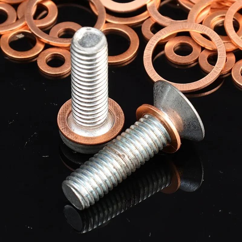 100PCS Copper Washer Sealing Gasket Flat Ring Seal Assortment Kit M4 M5 M6 M8 M10 M12 M14 for Sump Plugs