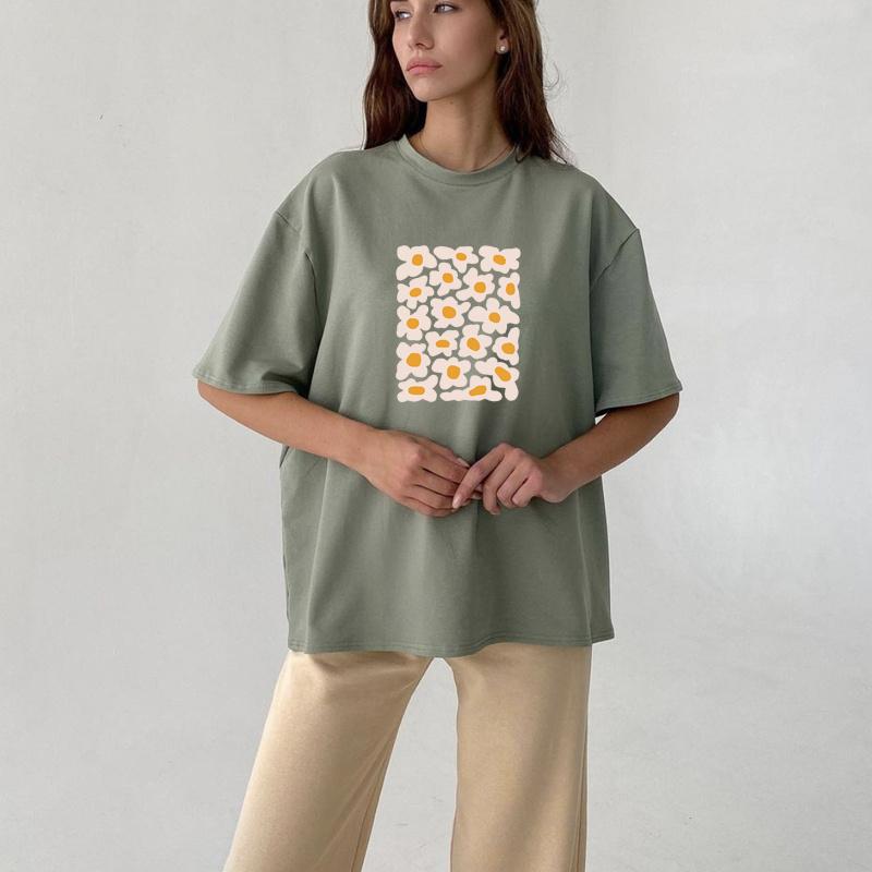 Hirsionsan Little Daisy Print T Shirt Women 2021 New Basic 100% Cotton Summer Tops for Girl Korean Sweet Short Sleeve Female Tee Cute Flower Clothing