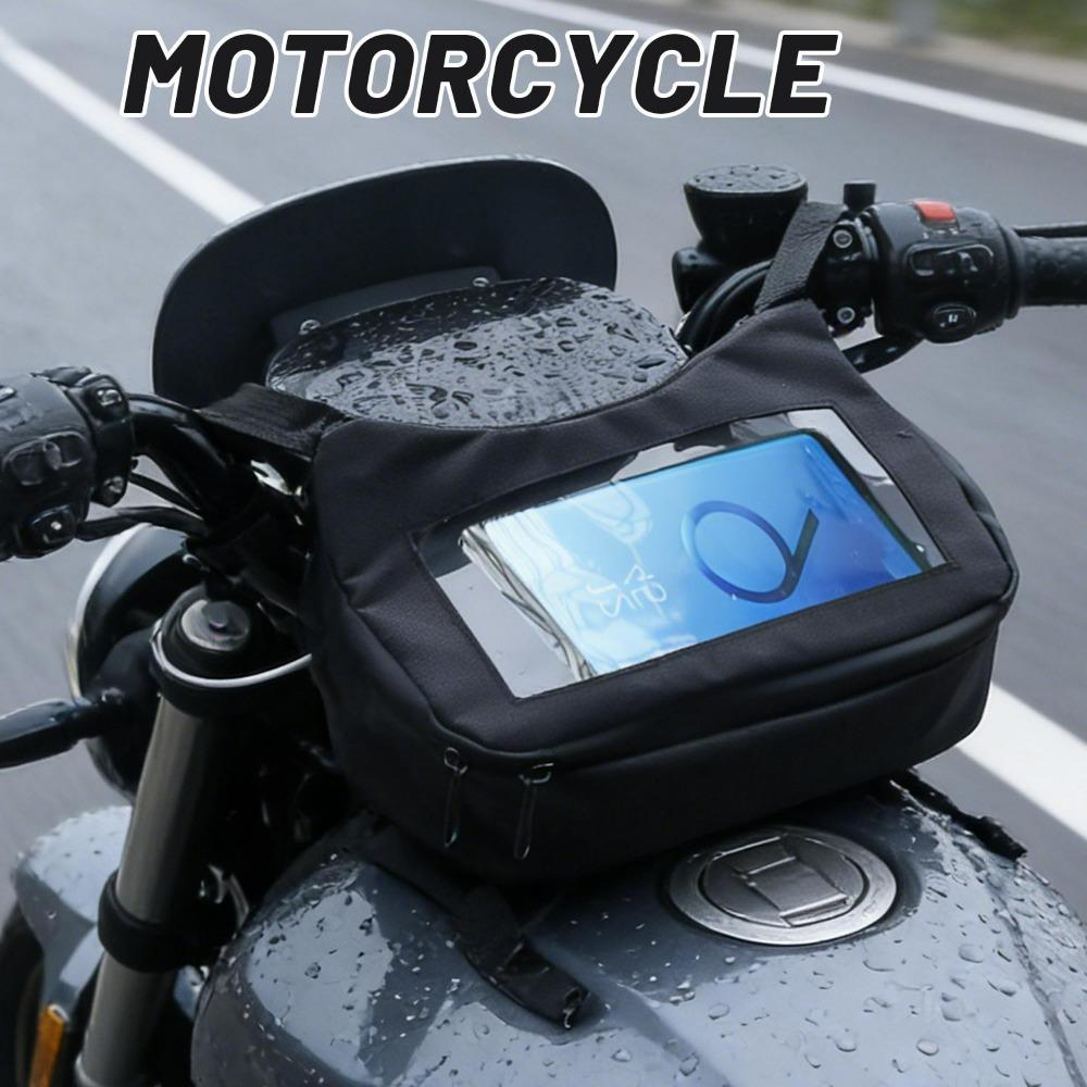 Waterproof Motorcycle Front Bag TPU Touch Screen Motorbike Scooter Handlebar Storage Pack Large Capacity Polyester Black Bags