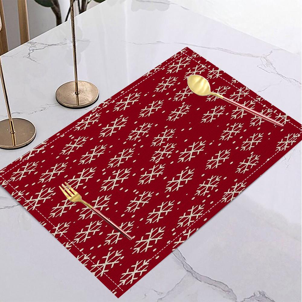 Red Grid Unique Winter Christmas Snowflake Design Placemat Kitchen and Dining Suitable for Family Dining and Party Decoration