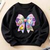 Kids Crewneck Sweatshirt, Cute Easter Print with Bow, Rabbit & Easter Eggs, Top for Autumn Winter