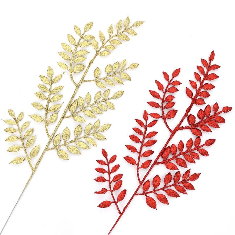 45Cm melon seed leaves, Christmas gold dust plastic leaves, Christmas tree photo frame European flower arrangement decorative bayberry leaves