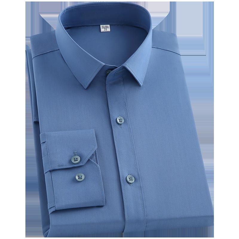 Spring New Fashion Casual Long Sleeve Shirt Men's Bamboo Fiber Non-ironing Solid Color Shirt