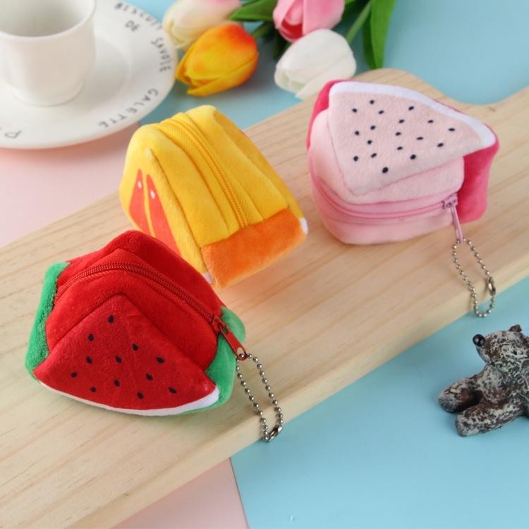 Cartoon Children's Festival Gift Plush Triangular Fruit Coin Purse Keychain Decoration Urban Minimalist Style Polyester Material