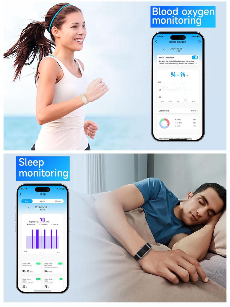 G69 Bluetooth Sports Bracelet: No-Screen Design, Heart Rate, Body Temperature & Blood Oxygen Monitor.