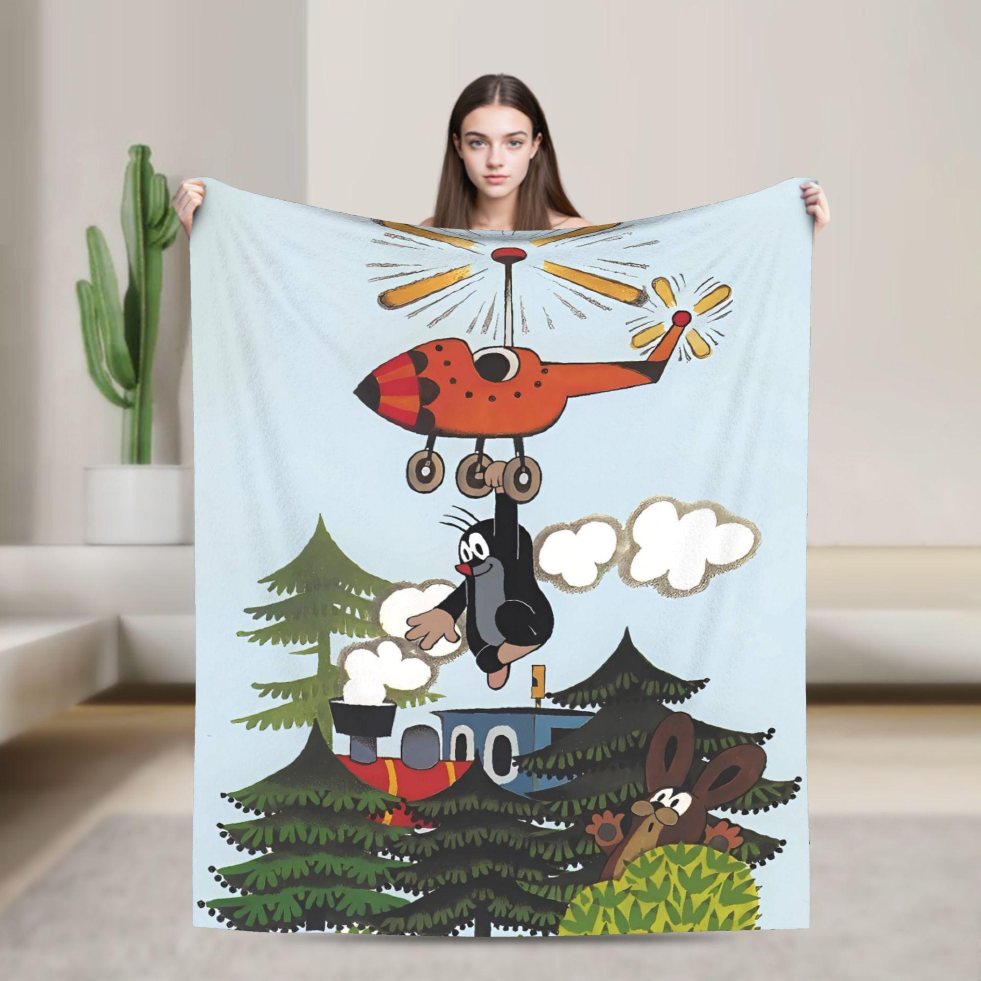 

Cute Little Mole Print Cartoon Flannel Blanket Soft Throw Blanket for Home Decor Decorative Funny Bedspread Sofa Bed Cover 75x90cm