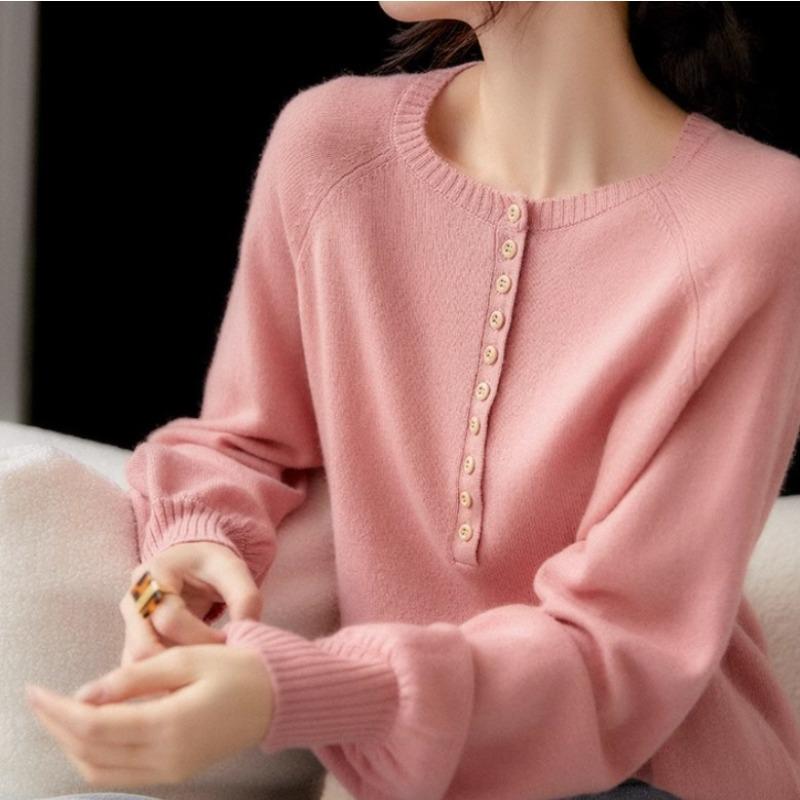 

DAFIFY Женская мода повседневная осень-зима однотонный принт длинный рукав О-образный вырез свитера One size розовый