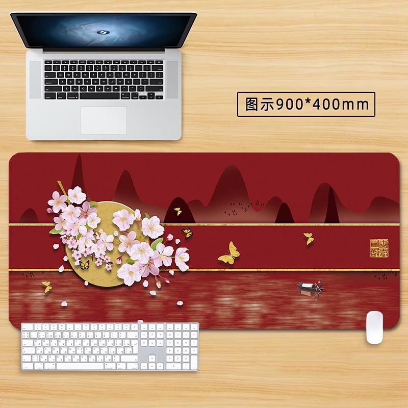 Zen Japanese Landscape Desk Mat with Birds and Mountains Gaming Mouse Pad