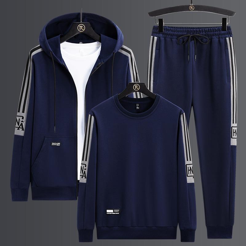 

Мужской костюм-тройка, спортивные длинные брюки, мужской кардиган свободного кроя, повседневная толстовка с капюшоном, XXL темно-синий