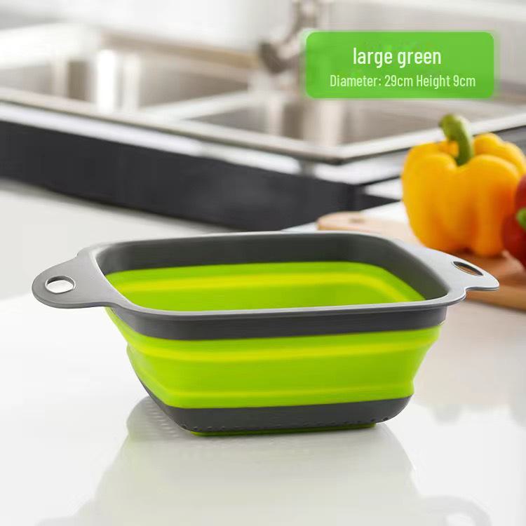 

Набір силіконових складних квадратних дренажних кошиків для пікніків на природі: Ідеально підходить для миття фруктів і овочів у дорозі. large зелений