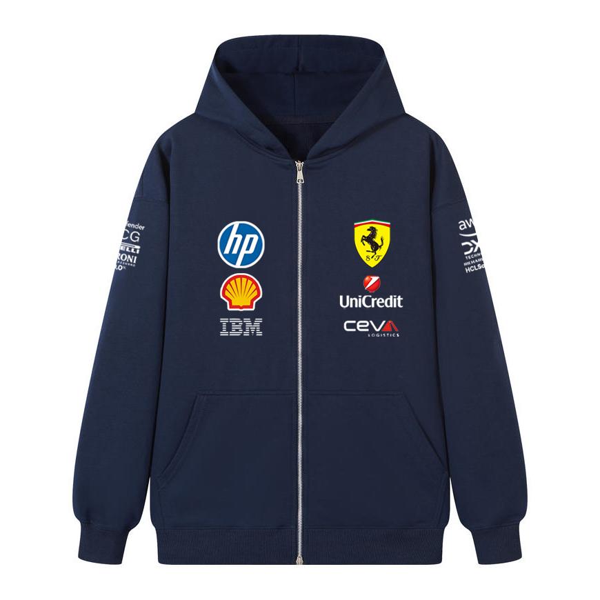Casal Ferrari Fórmula 1 Equipe de Corrida Estampa Zíper Hoodie Solto Casual Blusão com Capuz e Zíper Moda Streetwear Pulôver