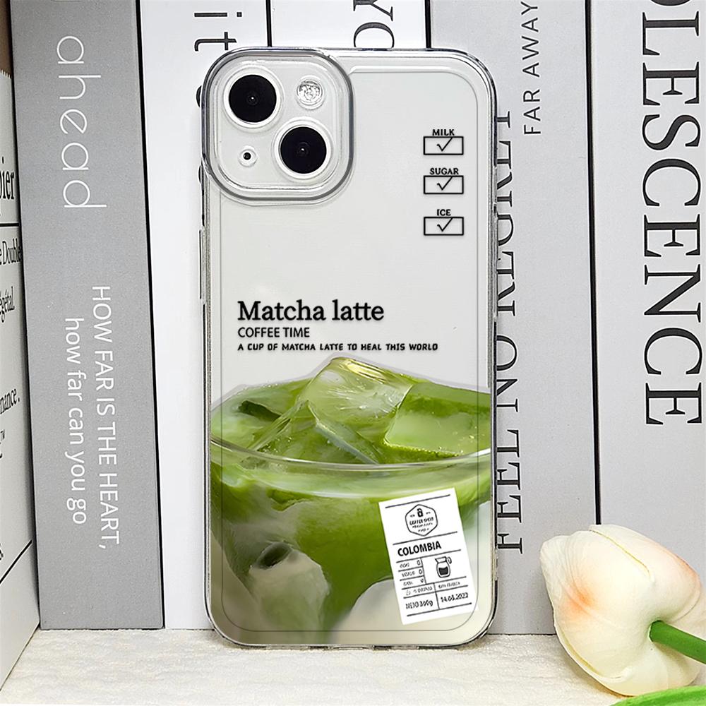 Funny Iced Coffee Phone Case for IPhone 16 15 14 12 11 Pro 13 Max Mini XR X SE4 7 8 16 Plus Cute Cartoon Matcha Milk Clear Cover