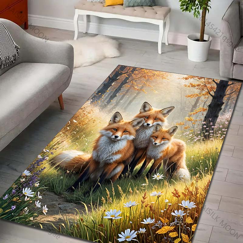 Multiple sizes Three foxes in forest Carpet for Living Room Bedroom Sofa Home Decor Rug Non-slip Floor Mat Luxury Gift