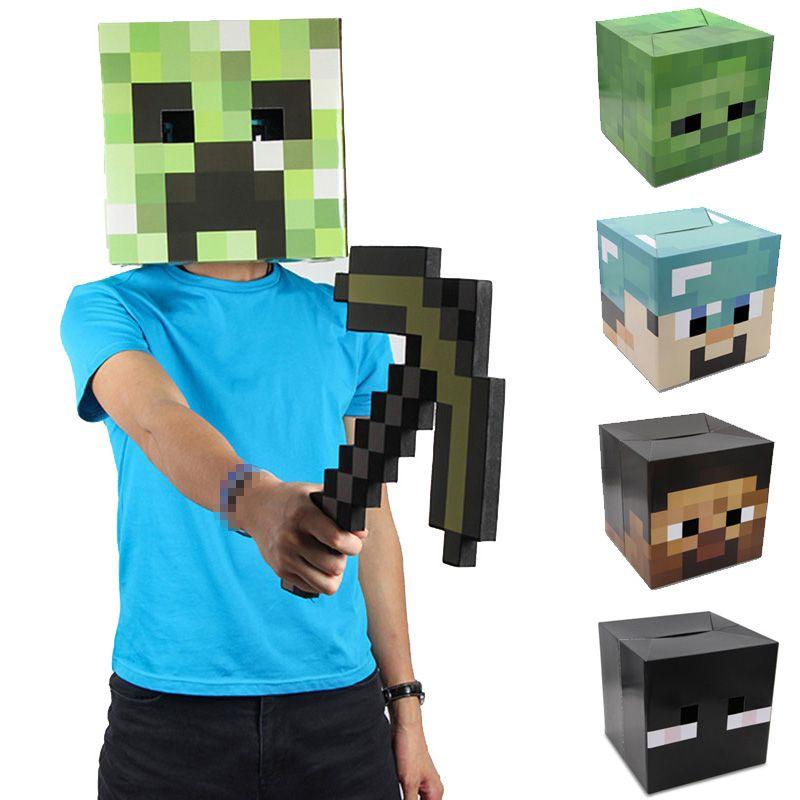 Minecraft Cardboard Head Cover Box Featuring Iconic Steve Creeper Enderman Design For Kids' Cosplay