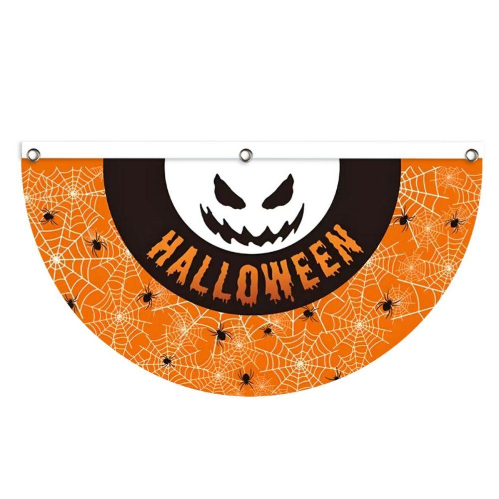Polyester Halloween Fan Flag Decorative Ghost Pumpkin Bunting Flag for Home
