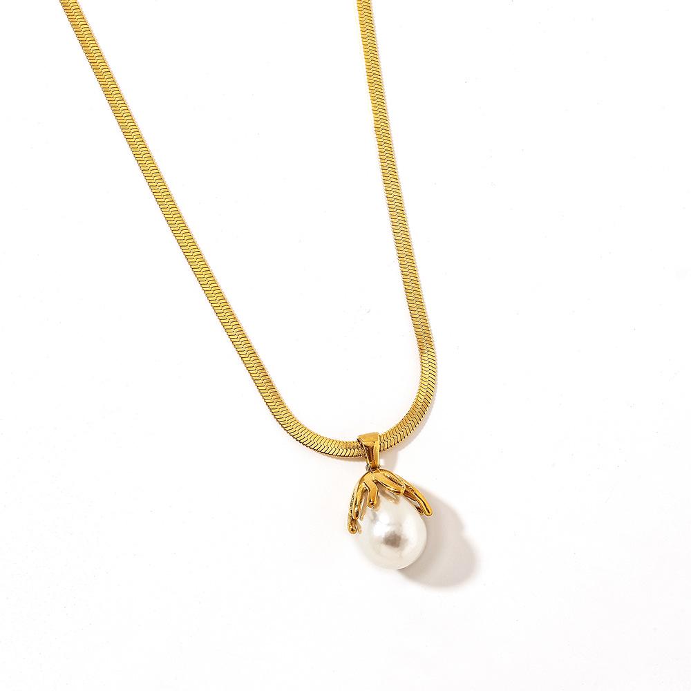 Yingtai Stainless Steel Women's Necklace with Imitation Pearl and 18k Gold Vacuum Plating