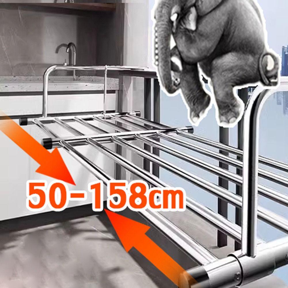 Scalable Clothes Drying Rack Stainless Steel Adjustable Balcony Hanging Rail 50-158cm Floor-Standing Clothes Organizer Racks