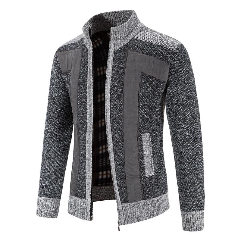 Men's Plus Velvet Thickened Stand Collar Cardigan Zipper Sweater - Autumn/Winter Warm Loose Knitwear