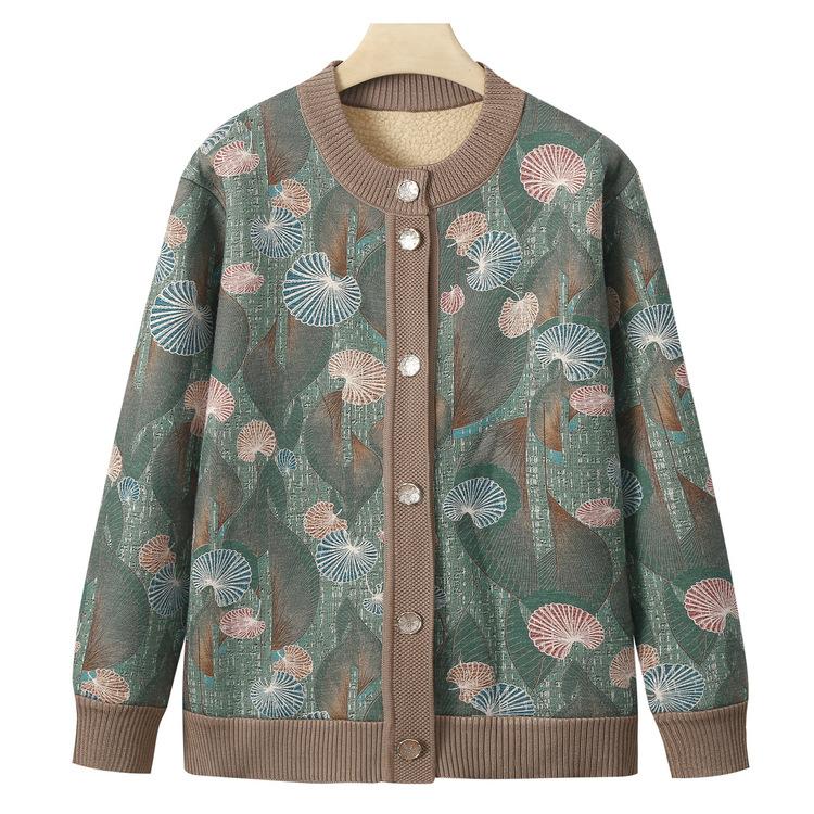 Autumn and Winter Knitted Sweater The Elderly Casual Cardigan Top Fleece Bottoming Shirt